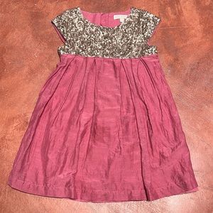 Mini Boden pink dress with gold sequin top.